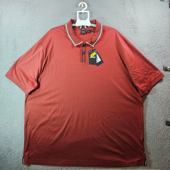 NWT Boss Hugo Boss Polo Shirt Men 4XT Slim Fit Short Sleeve Maroon‎ Red NEW